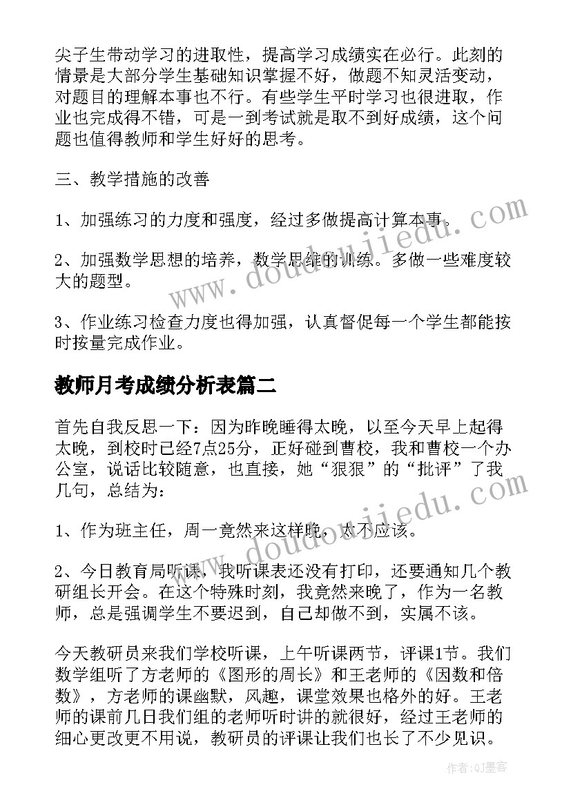 教师月考成绩分析表 教师月考考试总结与反思(通用5篇)