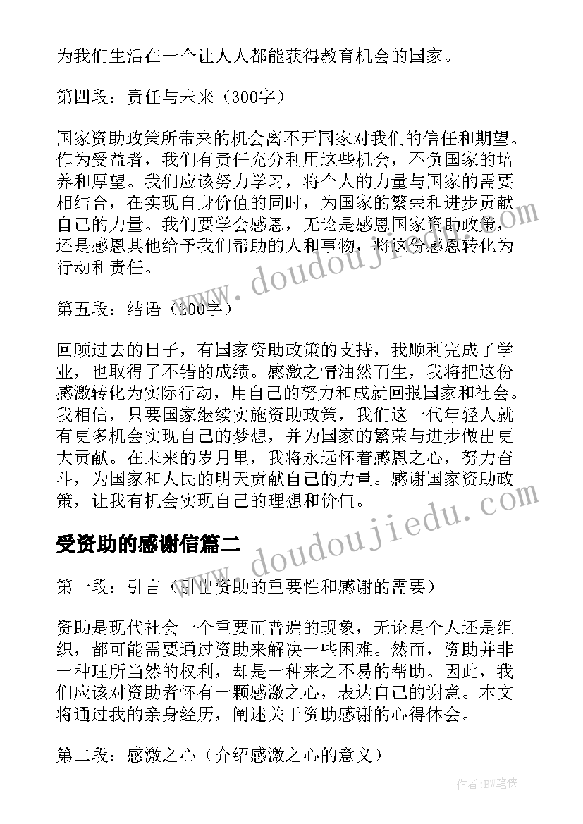 2023年受资助的感谢信(精选5篇)