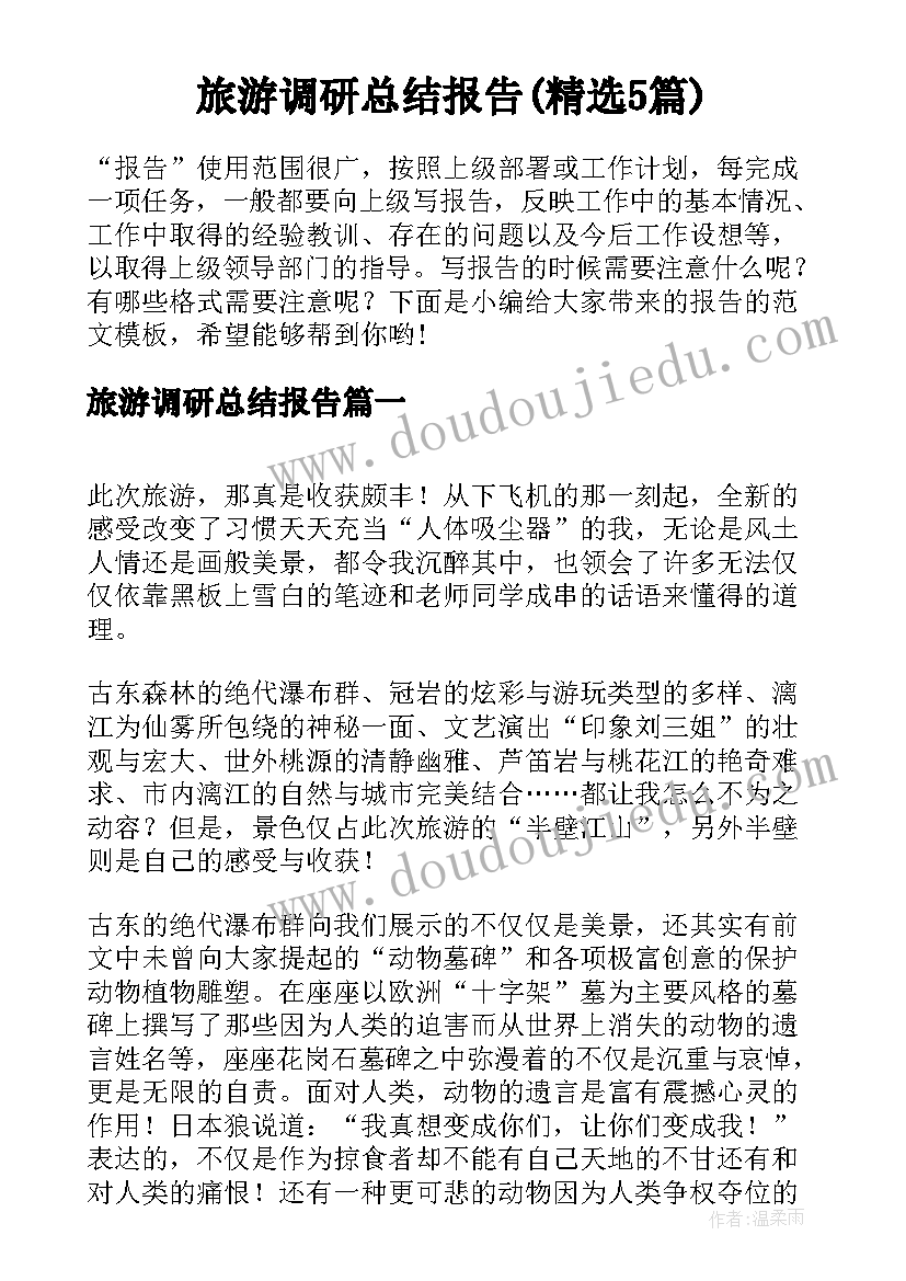 旅游调研总结报告(精选5篇)