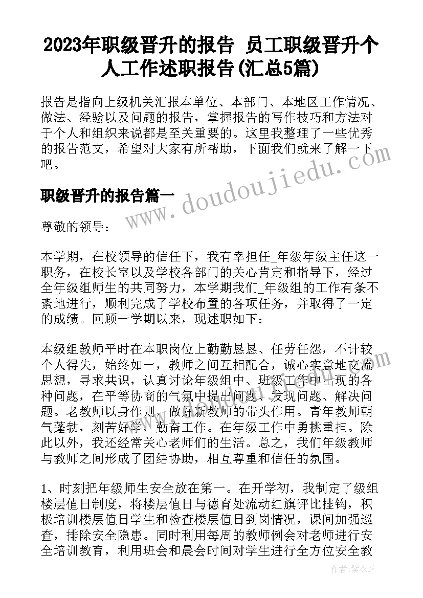 2023年职级晋升的报告 员工职级晋升个人工作述职报告(汇总5篇)