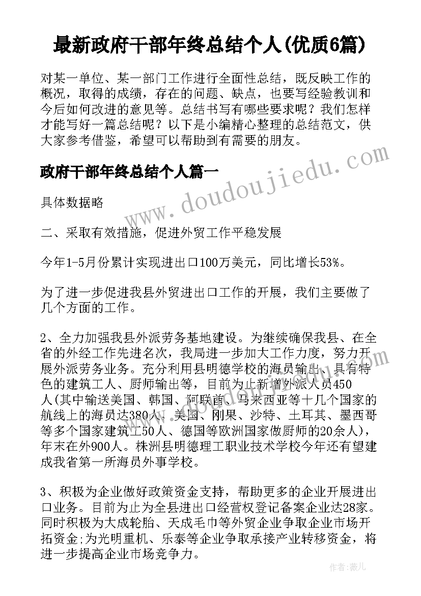 最新政府干部年终总结个人(优质6篇)