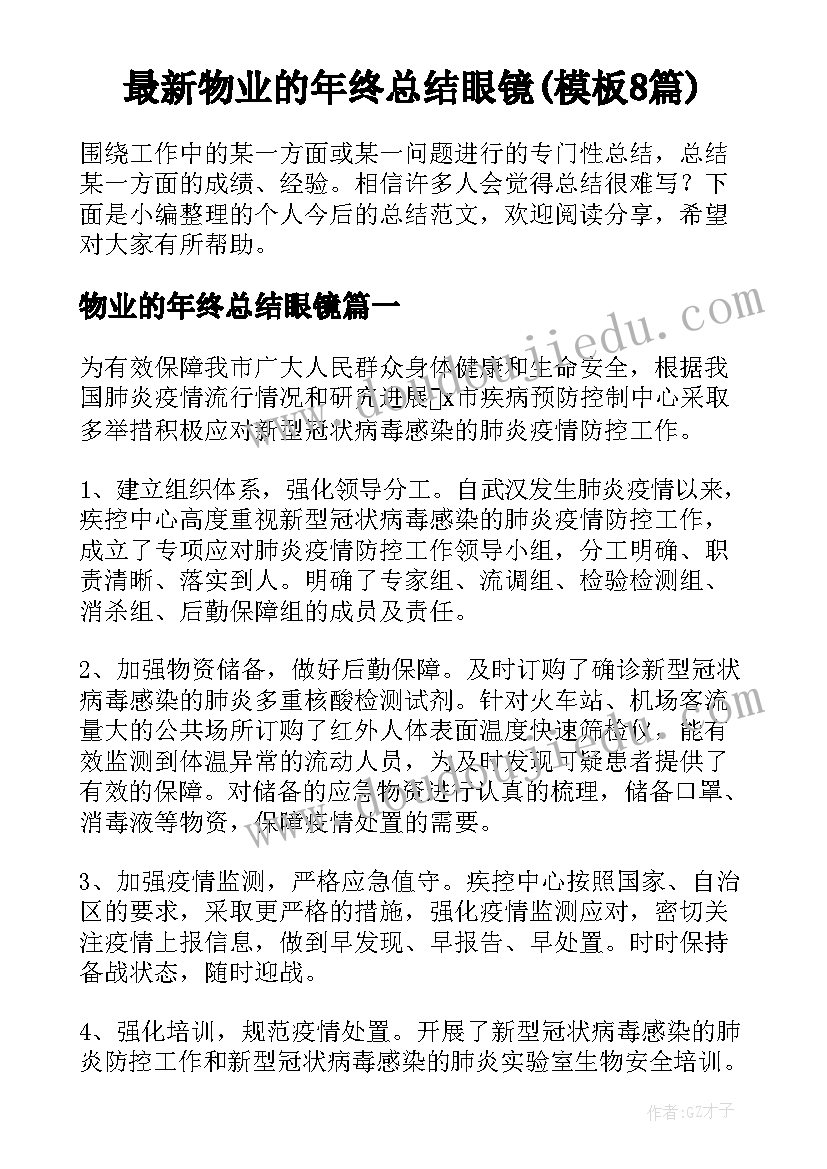 最新物业的年终总结眼镜(模板8篇)