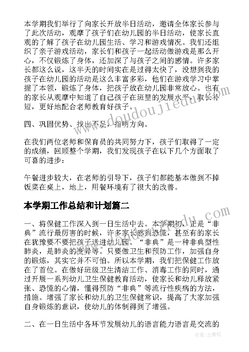 2023年本学期工作总结和计划(大全5篇)