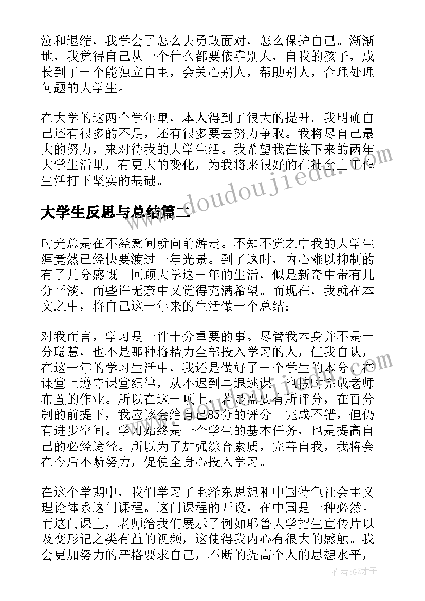 大学生反思与总结(大全5篇)