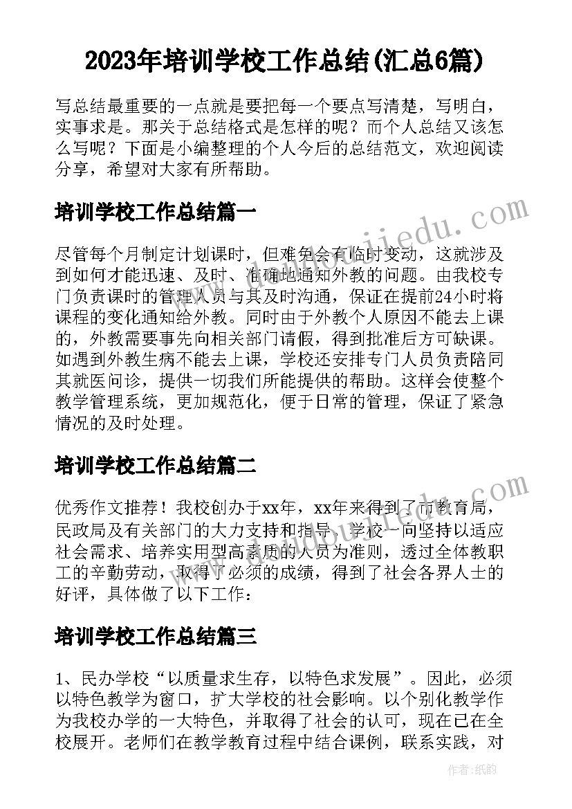 2023年培训学校工作总结(汇总6篇)