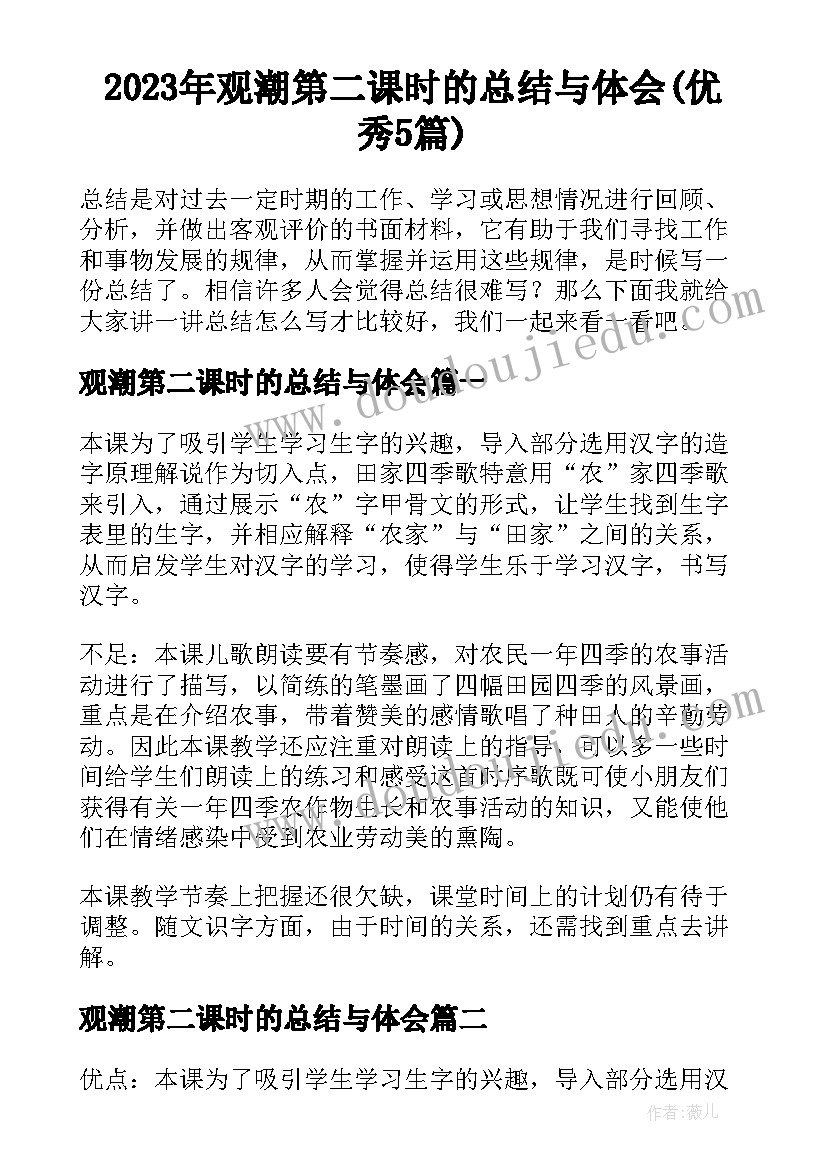 2023年观潮第二课时的总结与体会(优秀5篇)