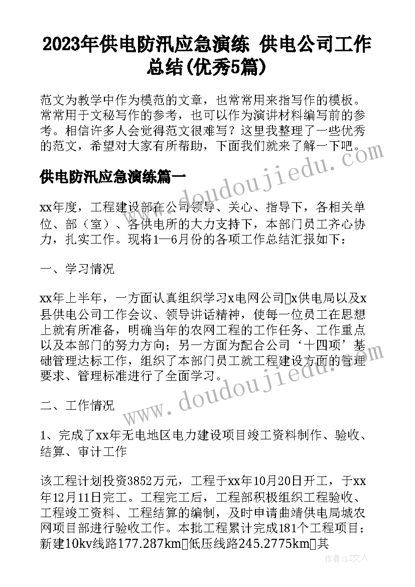 2023年供电防汛应急演练 供电公司工作总结(优秀5篇)