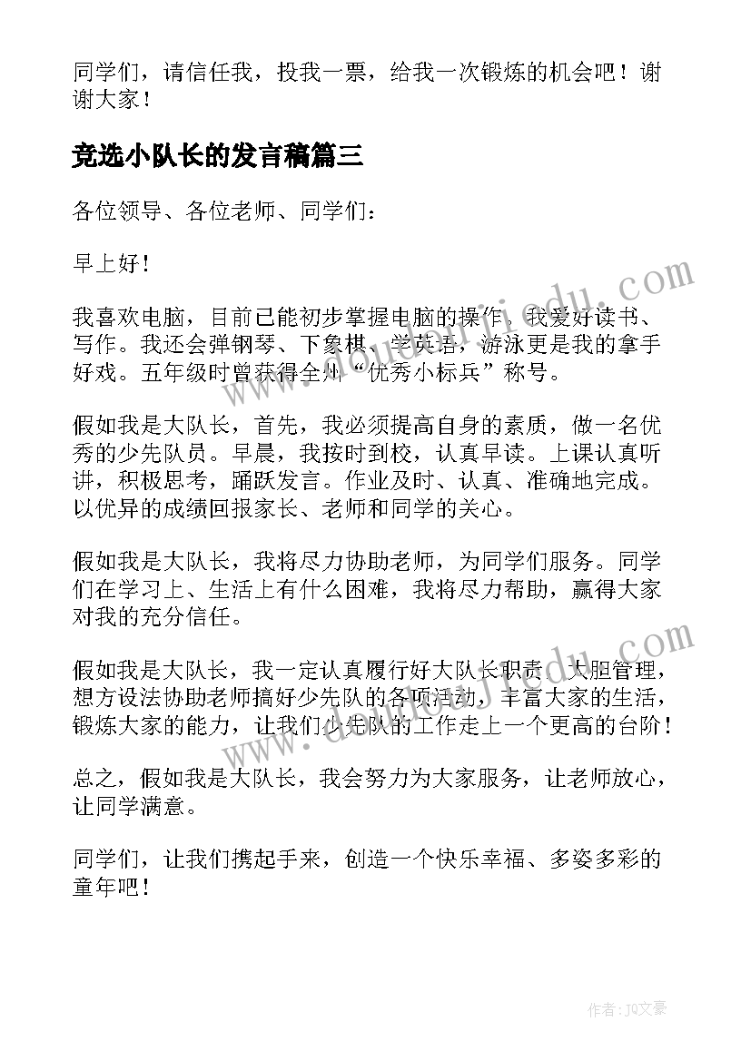 竞选小队长的发言稿(实用10篇)