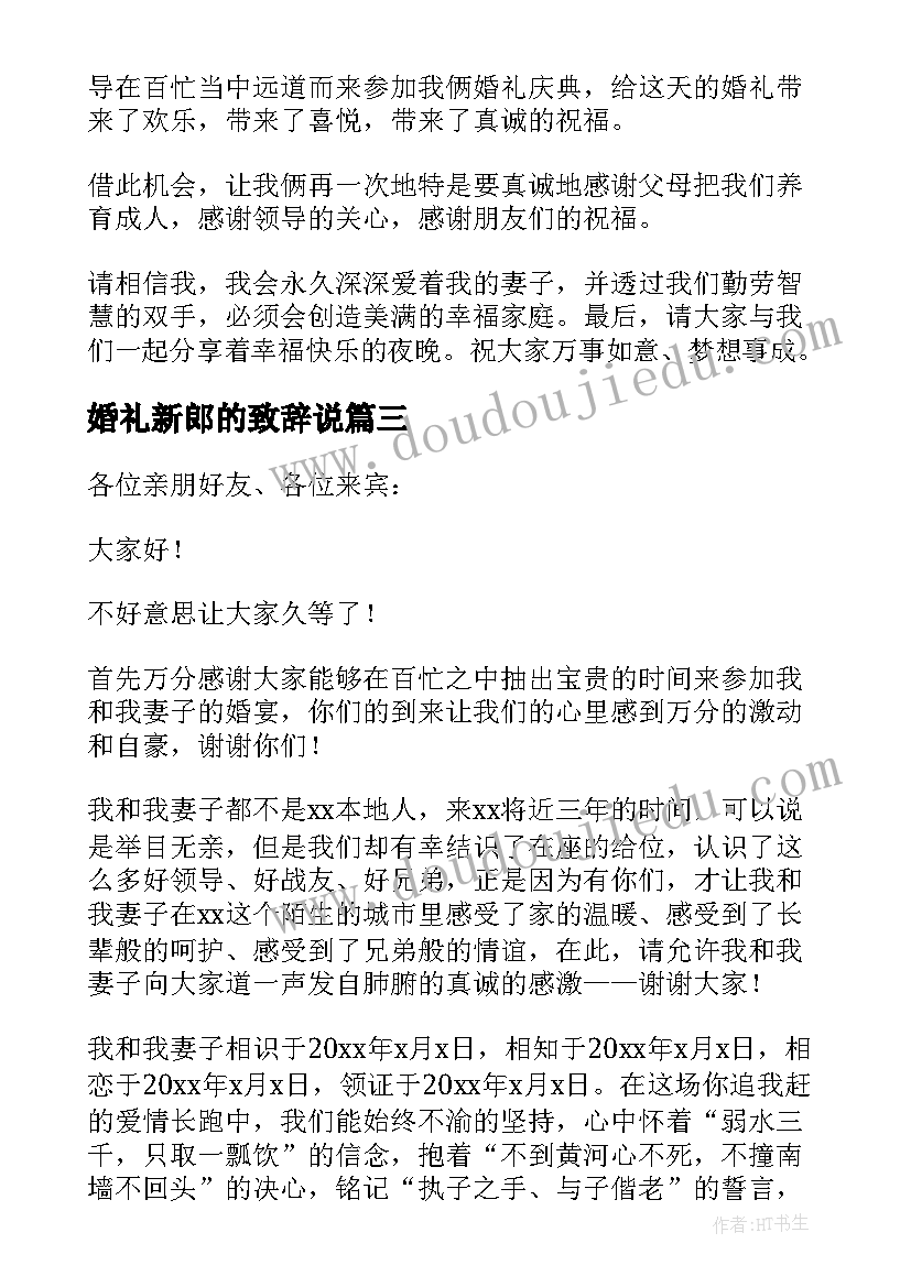 2023年婚礼新郎的致辞说(实用7篇)