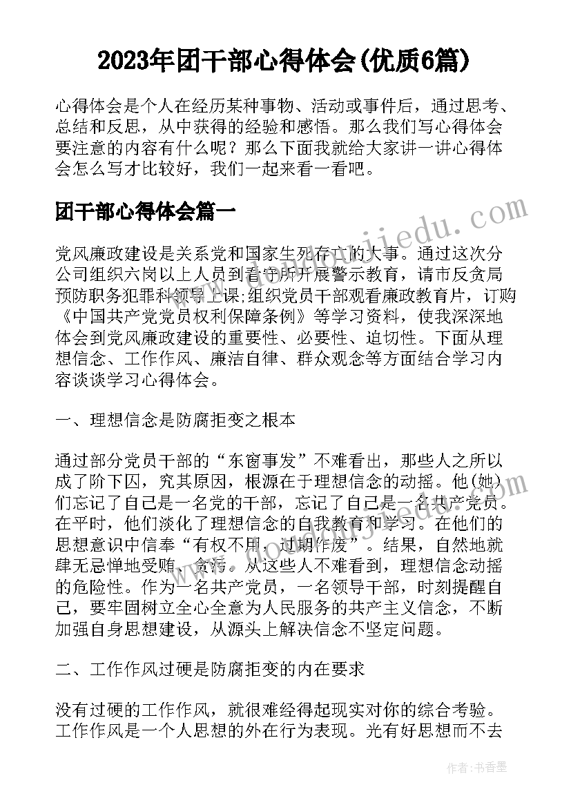 2023年团干部心得体会(优质6篇)