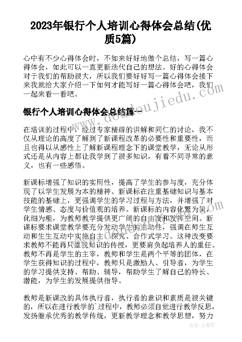 2023年银行个人培训心得体会总结(优质5篇)