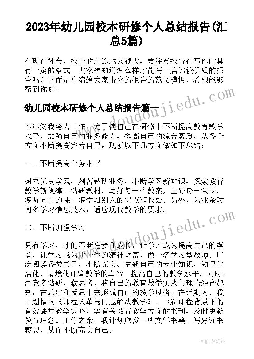 2023年幼儿园校本研修个人总结报告(汇总5篇)