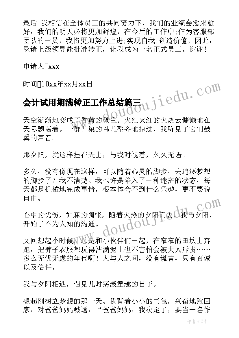 最新会计试用期满转正工作总结(优秀10篇)