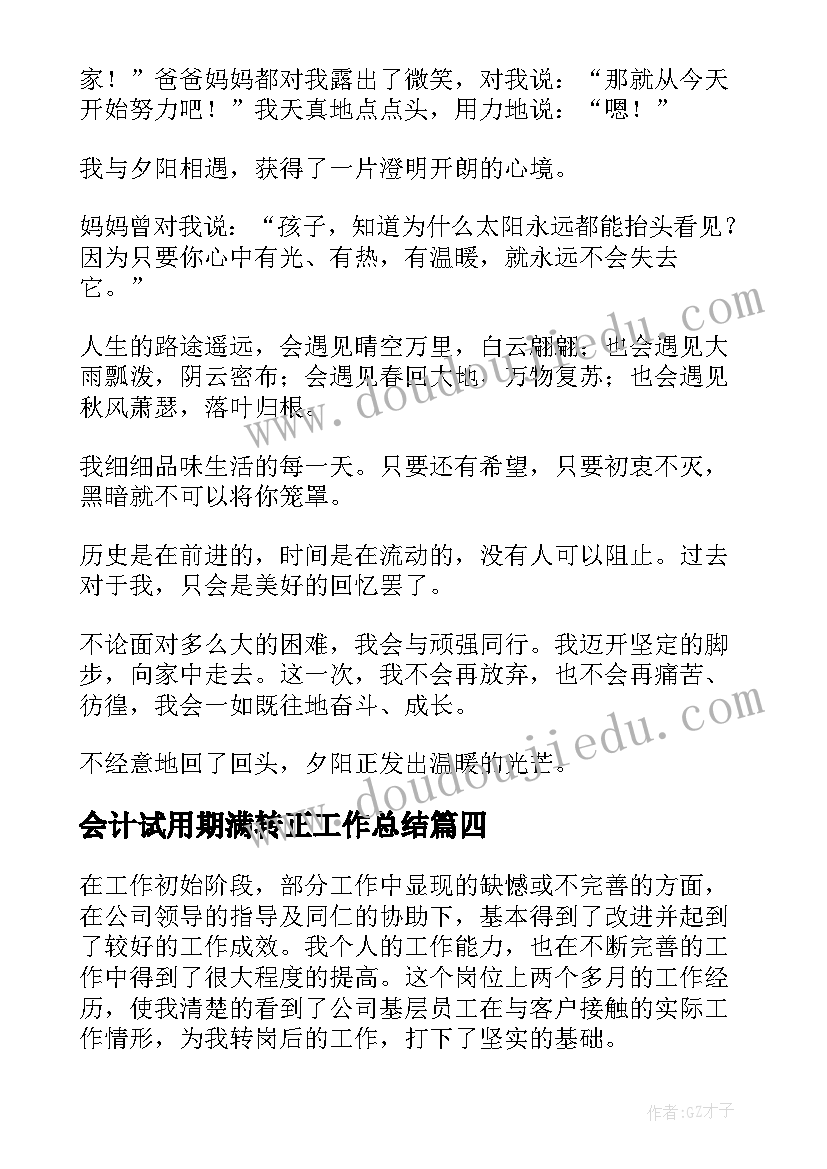 最新会计试用期满转正工作总结(优秀10篇)