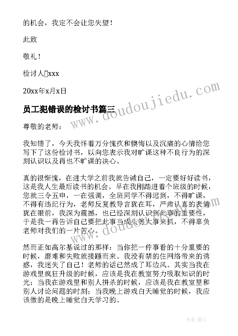 员工犯错误的检讨书(模板5篇)