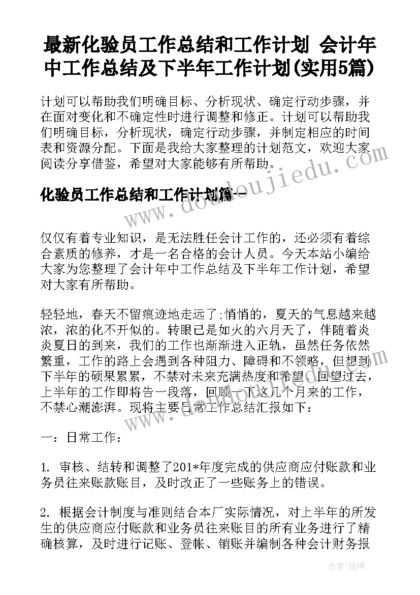 最新化验员工作总结和工作计划 会计年中工作总结及下半年工作计划(实用5篇)