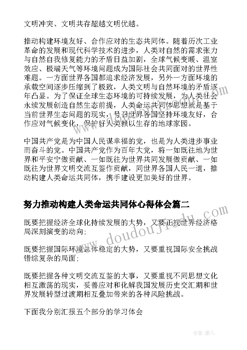 2023年努力推动构建人类命运共同体心得体会(大全5篇)