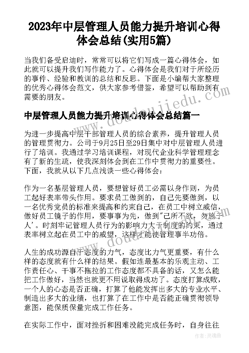 2023年中层管理人员能力提升培训心得体会总结(实用5篇)