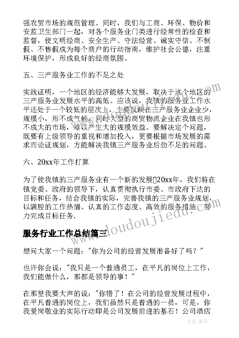 2023年服务行业工作总结(模板8篇)