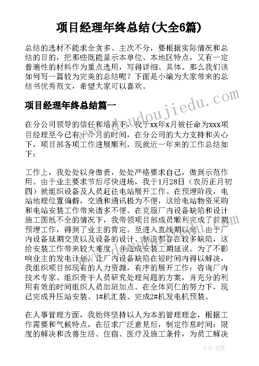 项目经理年终总结(大全6篇)