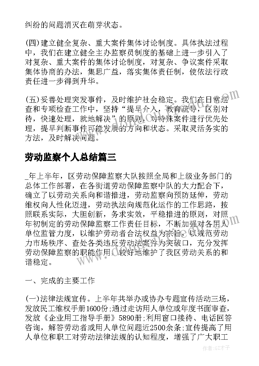 劳动监察个人总结(大全5篇)