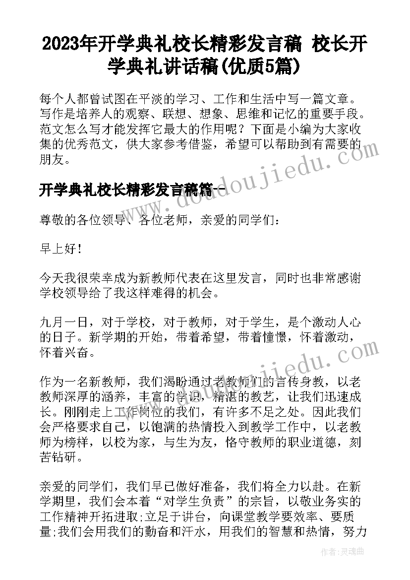 2023年开学典礼校长精彩发言稿 校长开学典礼讲话稿(优质5篇)