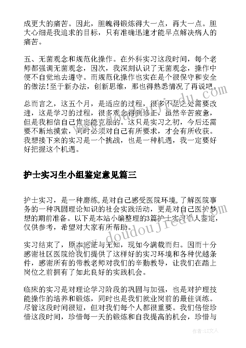 最新护士实习生小组鉴定意见(优秀8篇)