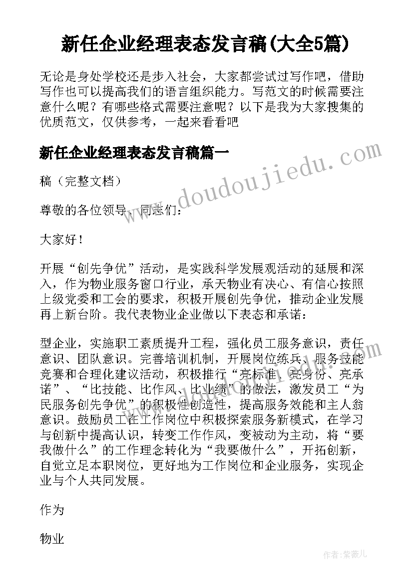 新任企业经理表态发言稿(大全5篇)