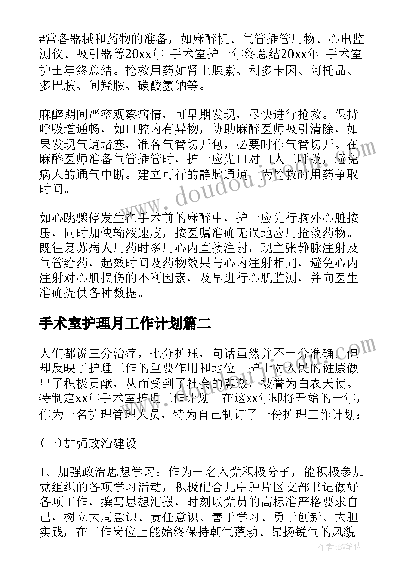 2023年手术室护理月工作计划(大全5篇)