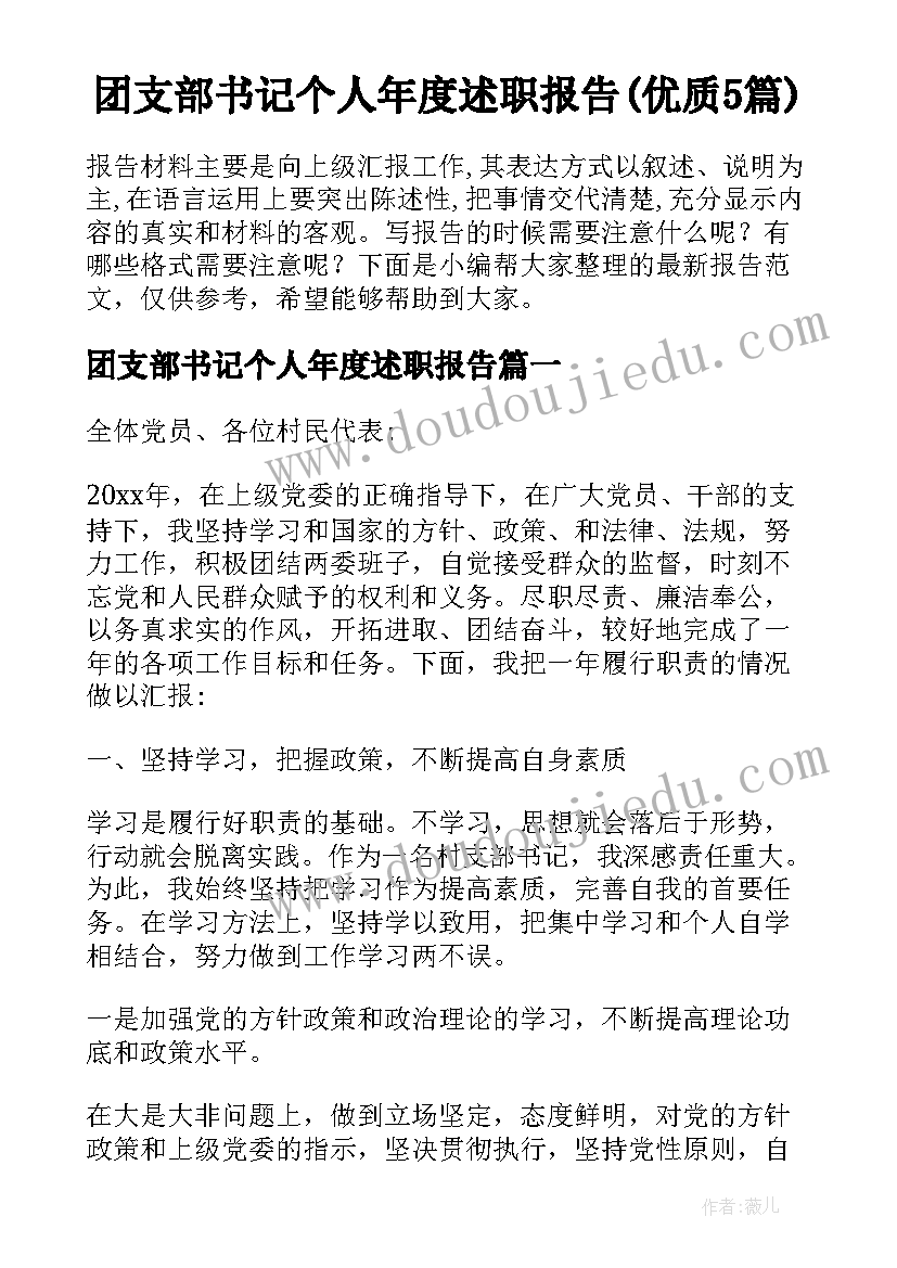 团支部书记个人年度述职报告(优质5篇)