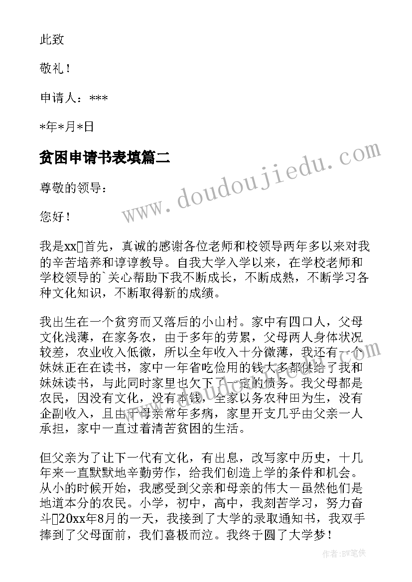 最新贫困申请书表填(汇总9篇)