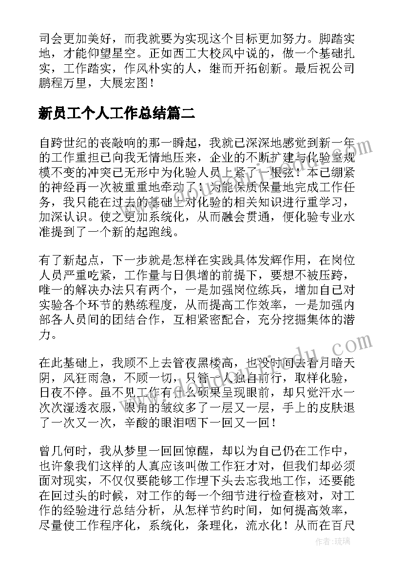 2023年新员工个人工作总结(精选7篇)