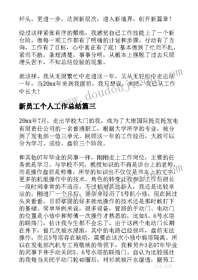 2023年新员工个人工作总结(精选7篇)