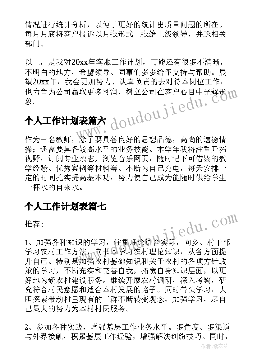 最新个人工作计划表(优秀10篇)