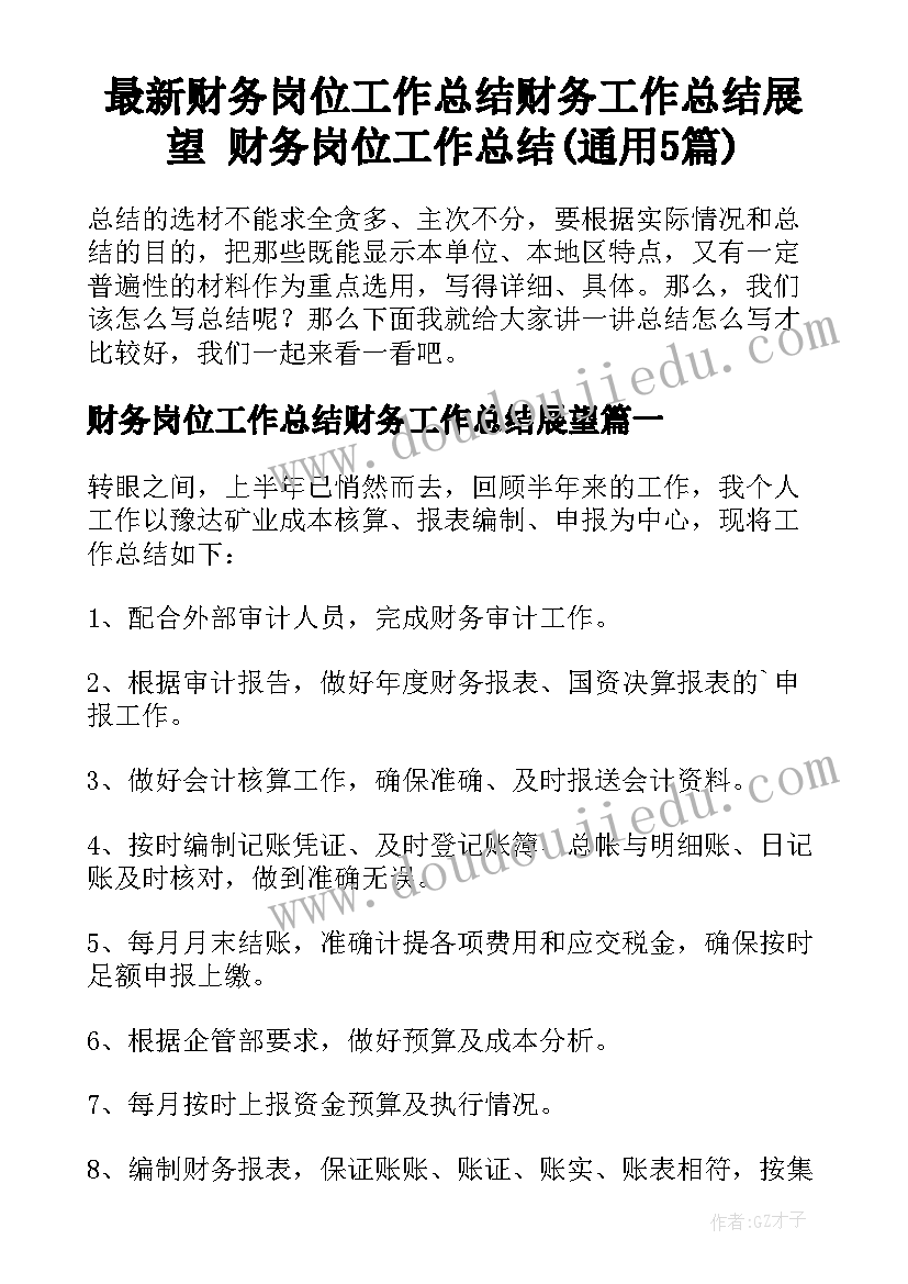 最新财务岗位工作总结财务工作总结展望 财务岗位工作总结(通用5篇)