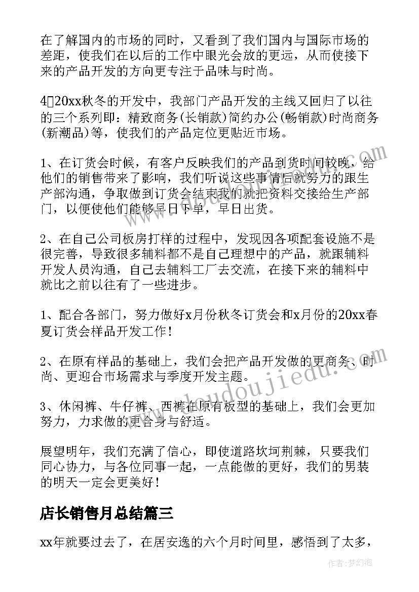 2023年店长销售月总结 店长销售工作总结(精选7篇)