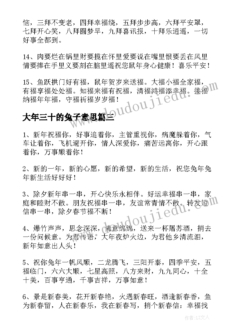 2023年大年三十的兔子意思 兔年拜年短信经典祝福语(汇总5篇)