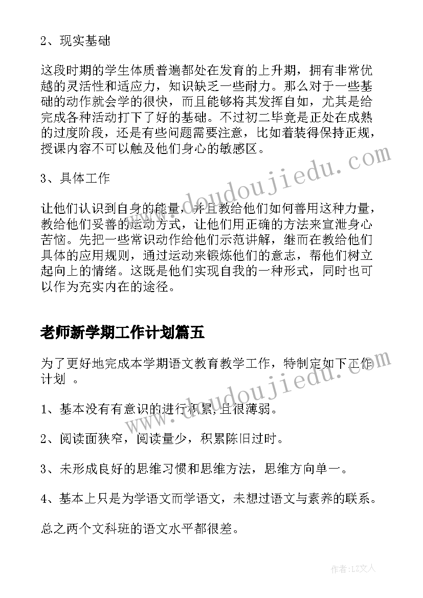 老师新学期工作计划(精选9篇)