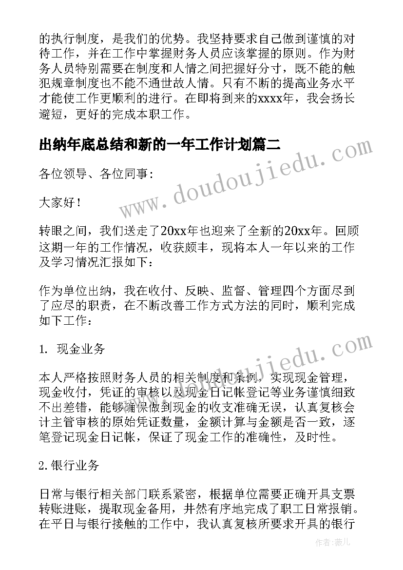 出纳年底总结和新的一年工作计划(汇总5篇)