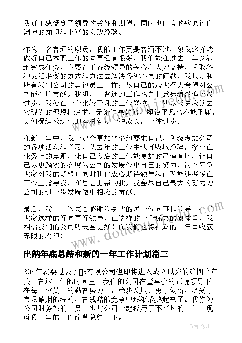 出纳年底总结和新的一年工作计划(汇总5篇)