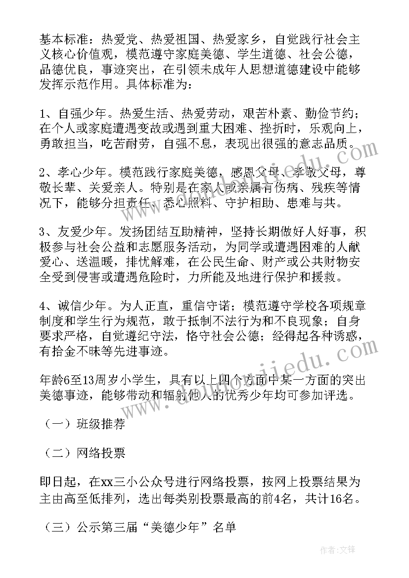 美德少年评选活动方案 美德少年评选活动总结(实用5篇)