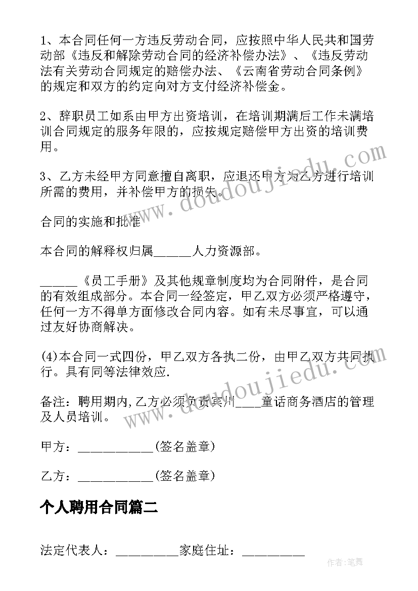 2023年个人聘用合同(实用5篇)