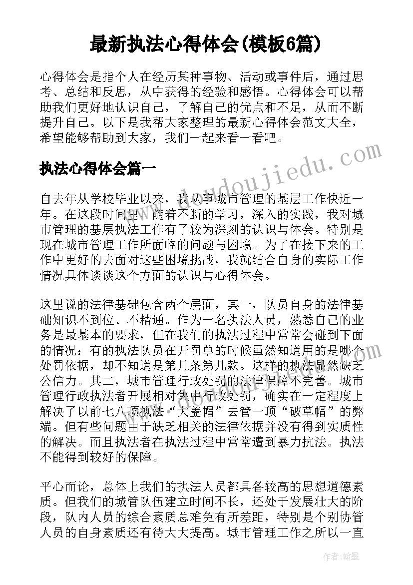 最新执法心得体会(模板6篇)