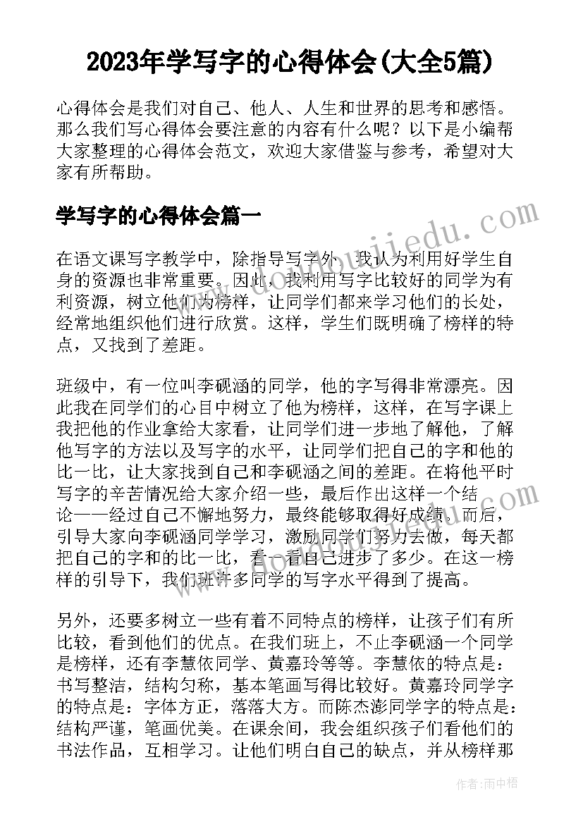 2023年学写字的心得体会(大全5篇)