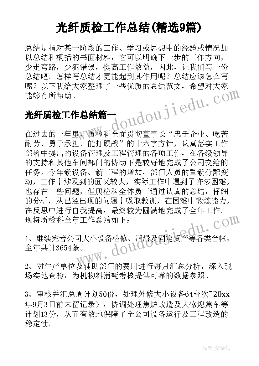 光纤质检工作总结(精选9篇)