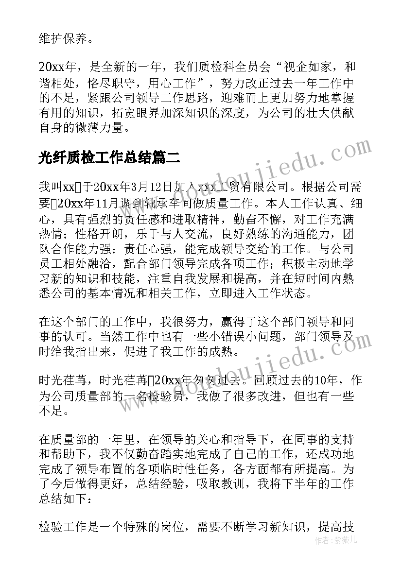 光纤质检工作总结(精选9篇)