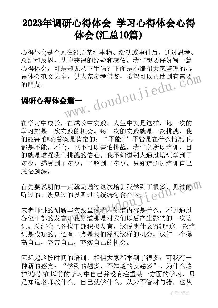 2023年调研心得体会 学习心得体会心得体会(汇总10篇)