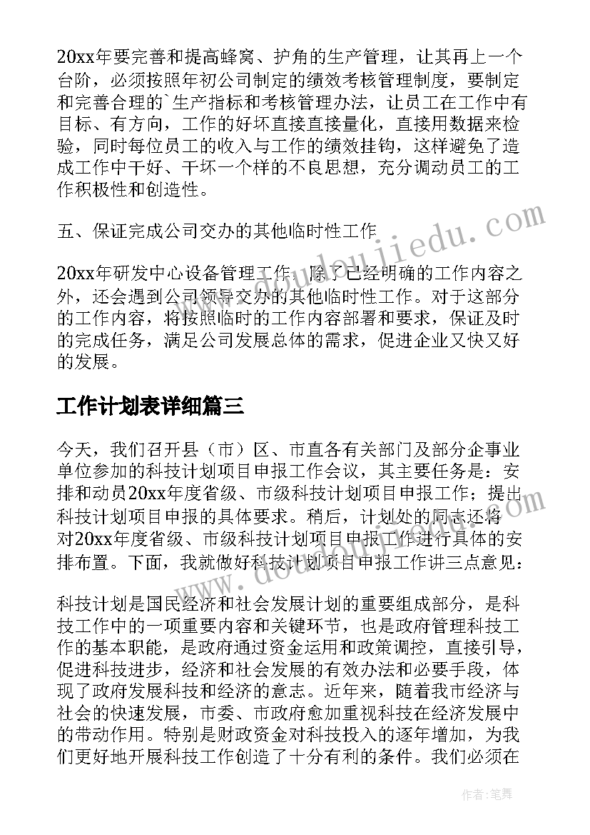 最新工作计划表详细 项目工作计划(大全10篇)