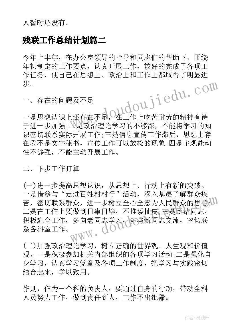 2023年残联工作总结计划(实用9篇)