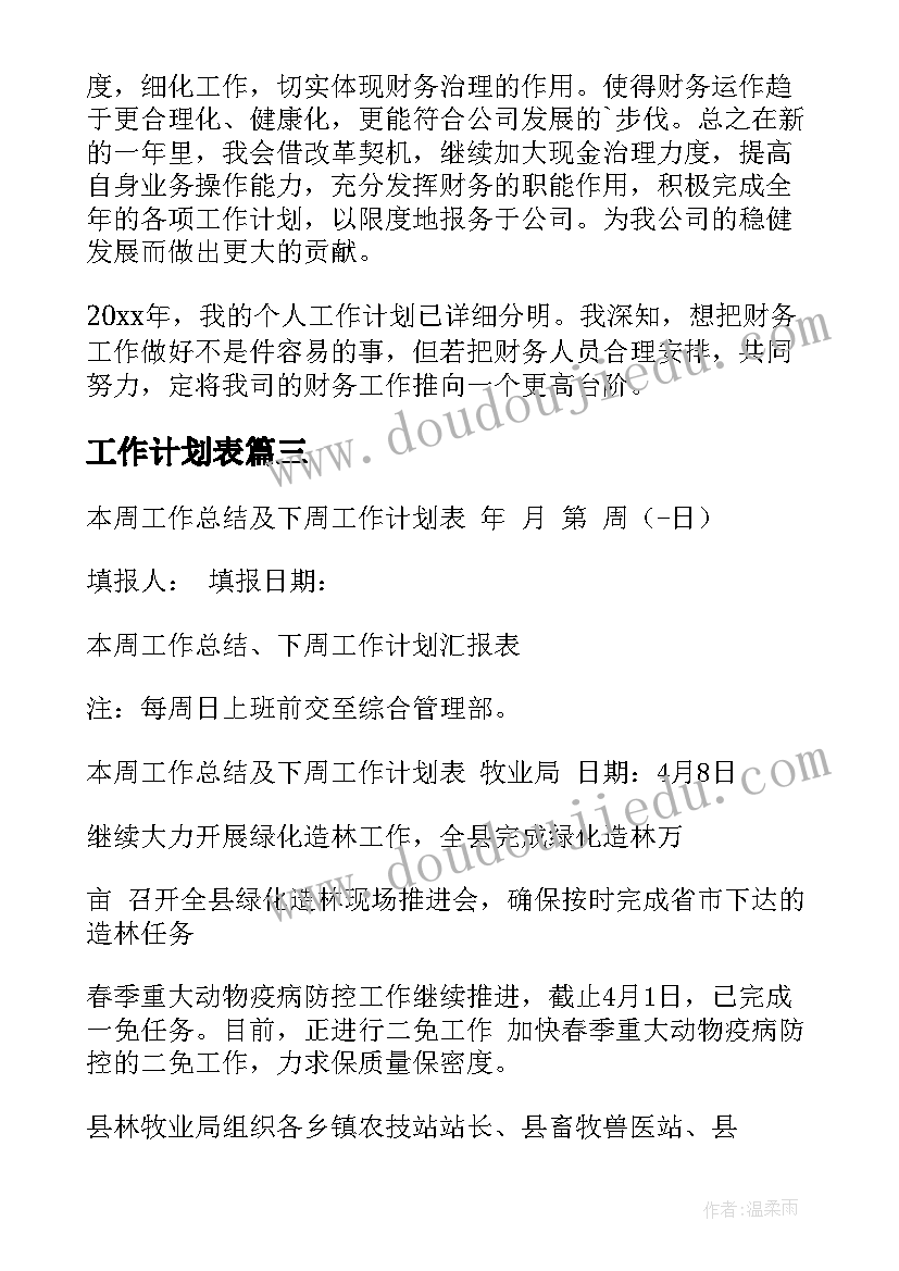 工作计划表(模板7篇)